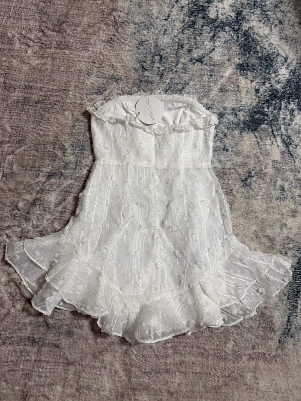 White Strapless Ruffle Mini Dress - Picture 2 of 4